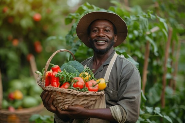 Farmer with basket of fresh vegetables